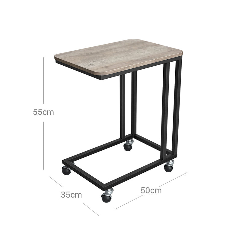 Table basse - Table d'appoint - C -shape - avec roues - Cadre métallique - 50 x 35 x 60 cm