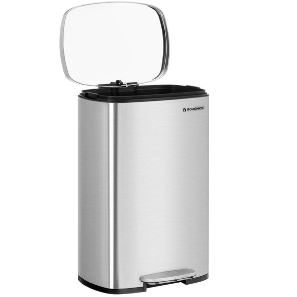 Bac à ordures - bac à déchets - 50 litres - bac à pédale en acier - seau intérieur en plastique - Softclose - hermétique - argent