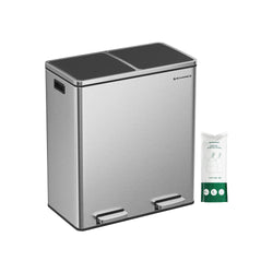 Coșul de deșeuri - coș de gunoi cu 2 pubele 2 x 30L - Separarea deșeurilor - Airproof - Silver