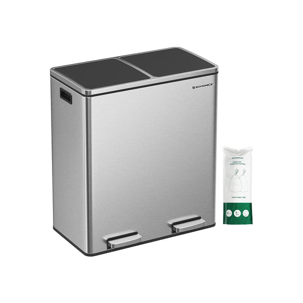 Coșul de deșeuri - coș de gunoi cu 2 pubele 2 x 30L - Separarea deșeurilor - Airproof - Silver