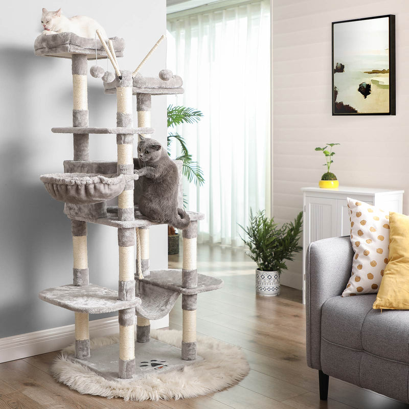 Scratching Post - xxl Scratching Post - 2 plates-formes - avec hamac - 164 cm - gris clair