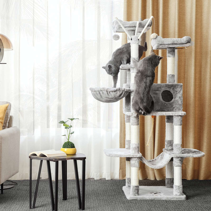 Scratching Post - xxl Scratching Post - 2 plates-formes - avec hamac - 164 cm - gris clair