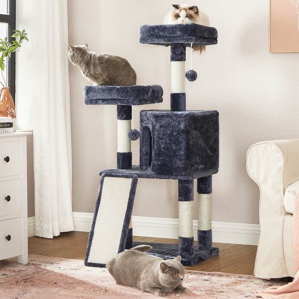 Scratching Post - Kattenhuis - 2 plates-formes - 115 cm - feuille serrée - Gris fumé