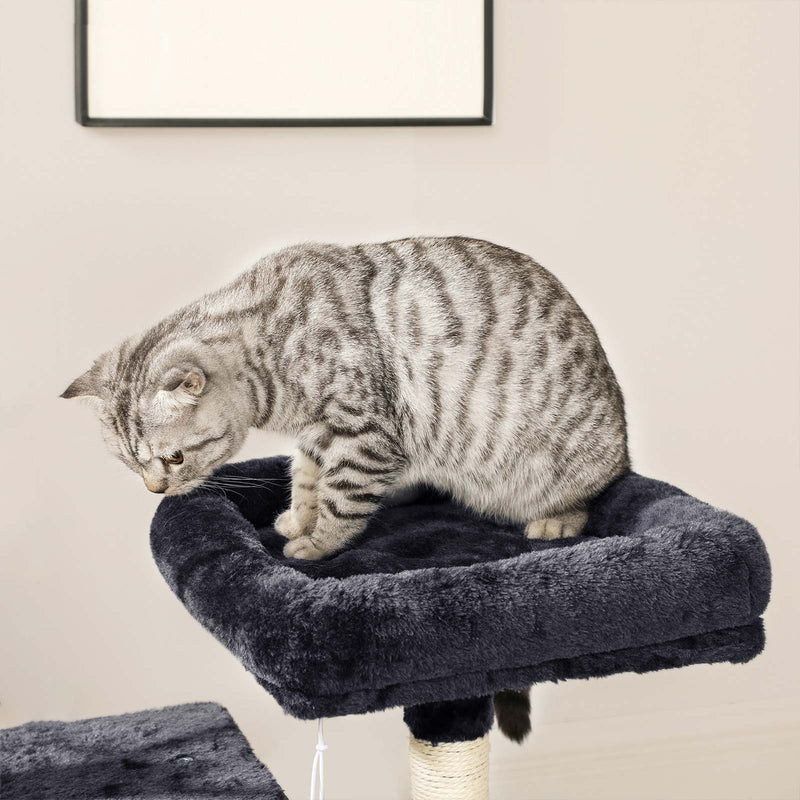 Scratching Post - Kattenhuis - 2 plates-formes - 115 cm - feuille serrée - Gris fumé