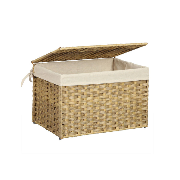 Panier de rangement Polyrotan naturel - Panier à linge 60L - avec couvercle et sac en coton