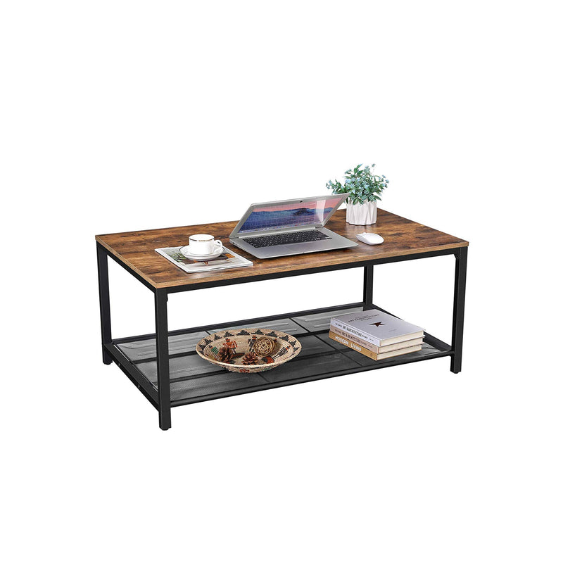 Table basse - dans un style industriel - avec feuille de grille - noir brun