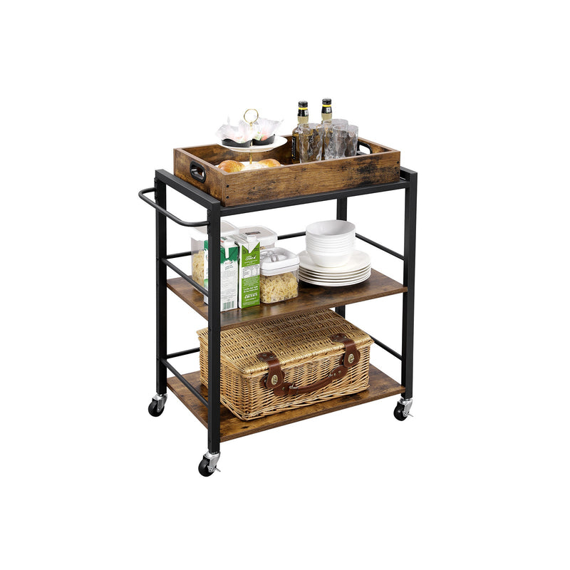 Kitchen Trolley - Serveringsvogn - med bakke - med vintage brun