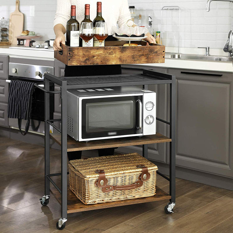 Kitchen Trolley - Servering Trolley - With Tray - With Vintage Brown