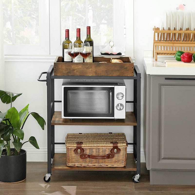 Kitchen Trolley - Servering Trolley - With Tray - With Vintage Brown