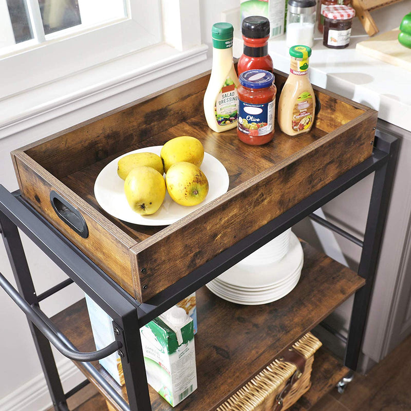 Kitchen Trolley - Servering Trolley - With Tray - With Vintage Brown