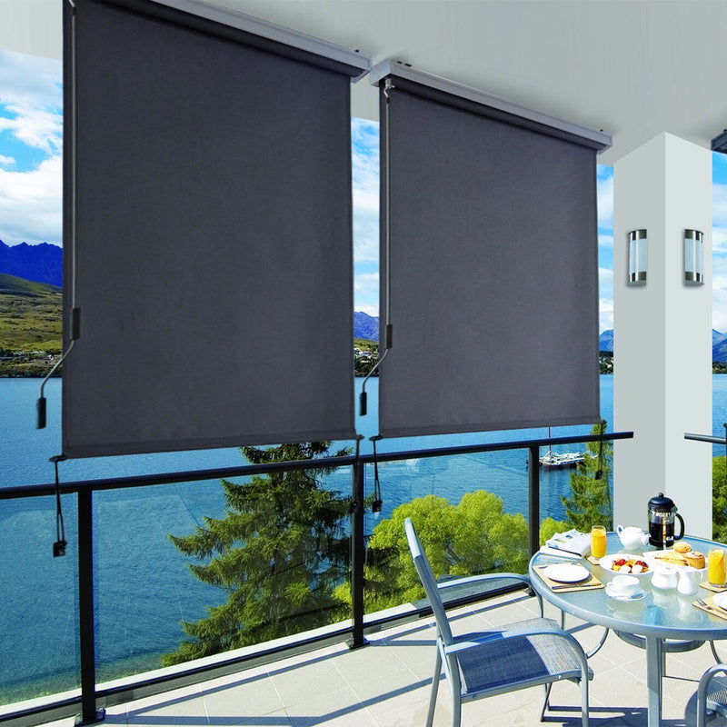 Roller Blind - Paravent for Outdoor - Sunshade - View Protection - For Balcony - Terrace - Garden - With Housing - Grey - 2,5 x 1,4 m