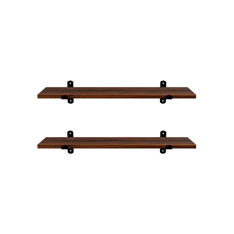Vägghylla uppsättning av 2 - flytande bräde - industriell design - brun / svart