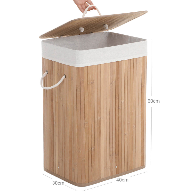 Panier à lavette en bambou - lavabo avec couvercle - 72 L - 40 x 30 x 60 cm