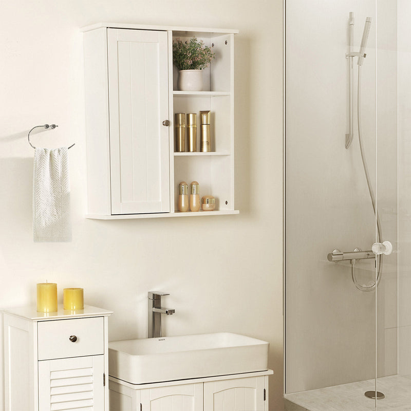 Armoire de salle de bain - Armoire murale - Cuisine de cuisine - Rangement avec porte et étagère - blanc - 60 x 71 x 18 cm