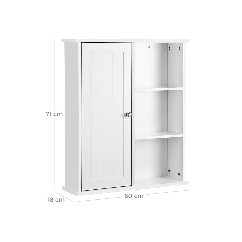 Armoire de salle de bain - Armoire murale - Cuisine de cuisine - Rangement avec porte et étagère - blanc - 60 x 71 x 18 cm