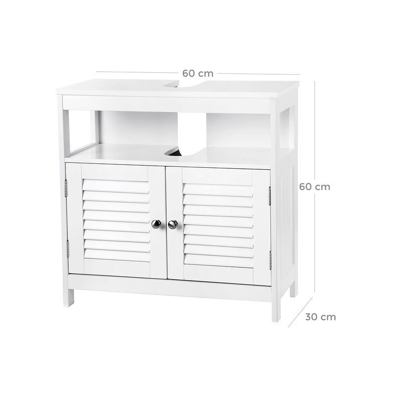 Lavabos en dessous - armoire de base - beaucoup d'espace de stockage - Portes en lamel - 2 compartiments - blanc